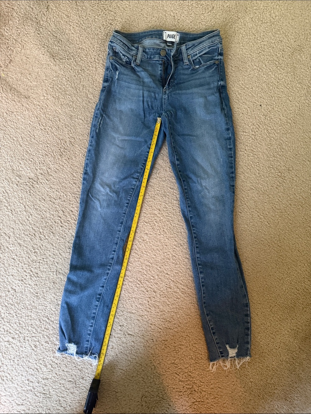 PAIGE Medium Blue Distressed Skinny Jeans